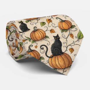 Black Cats and Pumpkins Halloween Pattern Neck Tie