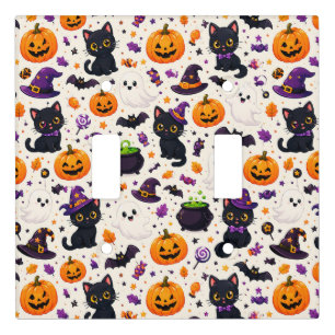 Black Cats And Pumpkins Halloween Pattern Uses 🎃 Light Switch Cover