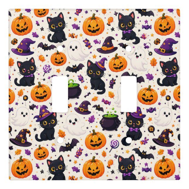 Black Cats And Pumpkins Halloween Pattern Uses 🎃 Light Switch Cover (Front)