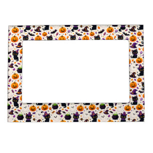 Black Cats And Pumpkins Halloween Pattern Uses 🎃 Magnetic Frame