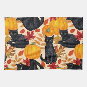 Black cats and pumpkins kitchen towel