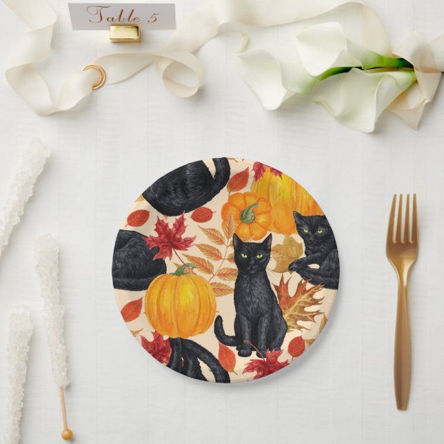 Black cats and pumpkins  paper plates (Wedding)