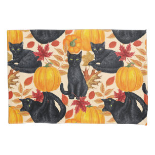 Black cats and pumpkins  pillow case