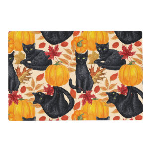 Black cats and pumpkins placemat