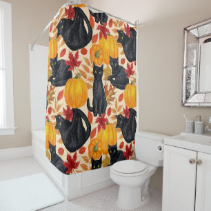 Black cats and pumpkins  shower curtain