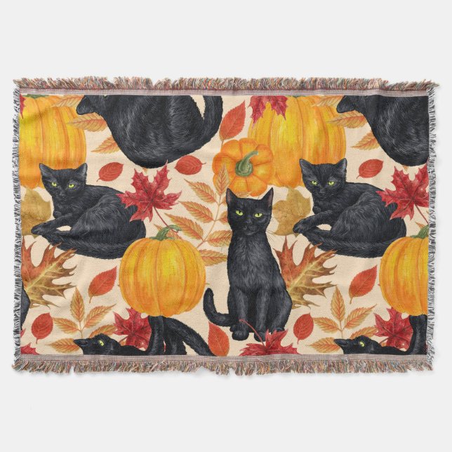 Black cats and pumpkins  throw blanket (Front)