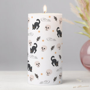 Black Cats and Skulls Halloween  Pillar Candle