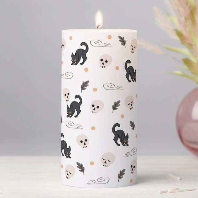 Black Cats and Skulls Halloween  Pillar Candle (In Situ)
