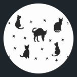 Black cats and Stars Halloween Classic Round Sticker<br><div class="desc">This is a simple modern black and white cats and stars pattern for celebrating Halloween.</div>
