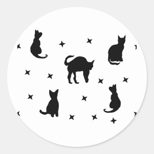 Black cats and Stars Halloween Classic Round Sticker