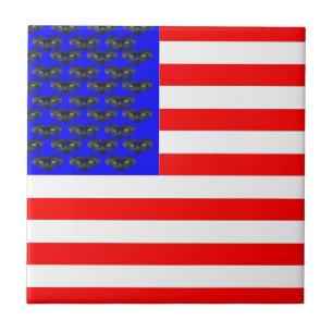 Black Cats And Stripes Flag Ceramic Tile