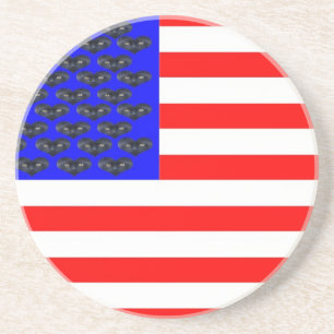 Black Cats And Stripes Flag Sandstone Coaster