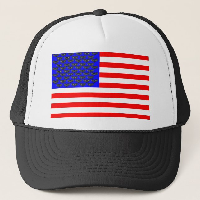 Black Cats And Stripes Flag Trucker Hat (Front)