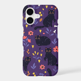 Black Cats and Wildflowers pattern iPhone 17 Case