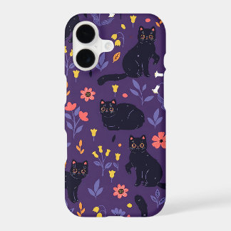 Black Cats and Wildflowers pattern iPhone 17 Case
