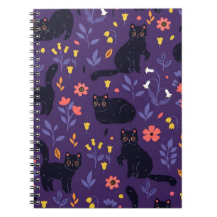 Black Cats and Wildflowers pattern Notebook