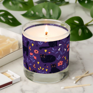 Black Cats and Wildflowers pattern Scented Candle