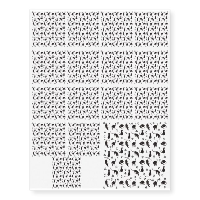 Black cats and witch symbols pattern temporary tattoos (Front)