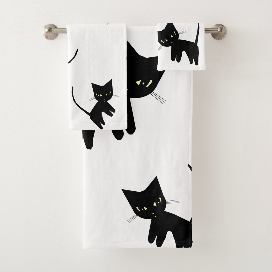 Black Cats Bathroom Towel Set | Zazzle