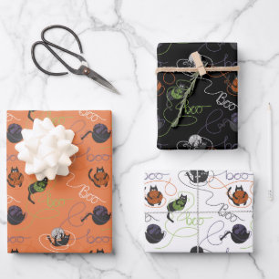 Black Cats Boo-tifully Tangled Halloween Wrapping Paper Sheets