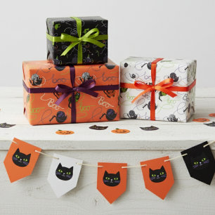 Black Cats Boo-tifully Tangled Halloween Wrapping Paper Sheets