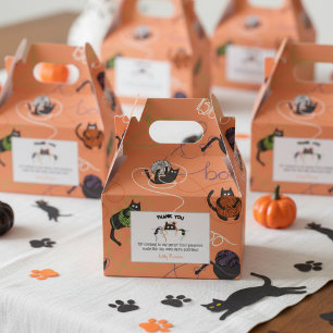 Black Cats & Boo Yarn Halloween Orange Favor Boxes