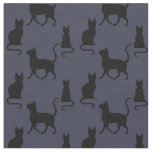 Black Cats/Cat/kitten silhouette on zazzle navy Fabric