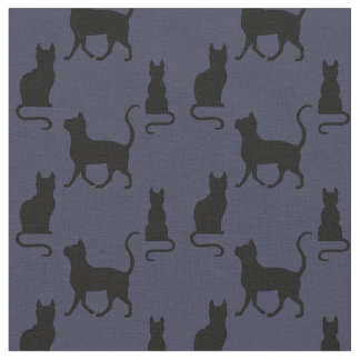 Black Cats/Cat/kitten silhouette on zazzle navy Fabric