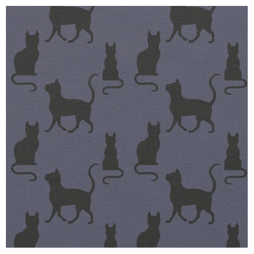Black Cats/Cat/kitten silhouette on zazzle navy Fabric