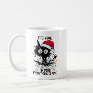 Black Cats christmas It's Fine I'm Fine Everything Coffee Mug