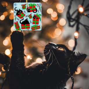 Black Cats Christmas Presents Ceramic Ornament