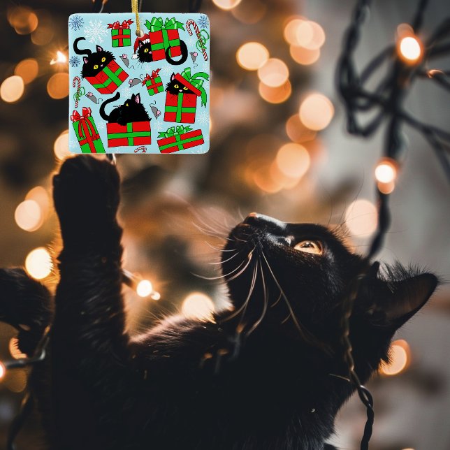 Black Cats Christmas Presents Ceramic Ornament (Creator Uploaded)