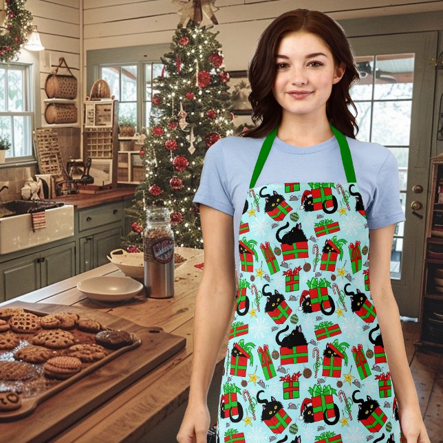 Black Cats Christmas Presents Pattern Apron (Creator Uploaded)