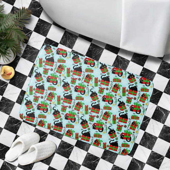 Black Cats Christmas Presents Pattern Bath Mat (Creator Uploaded)