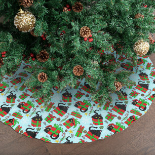 Black Cats Christmas Presents Pattern Brushed Polyester Tree Skirt
