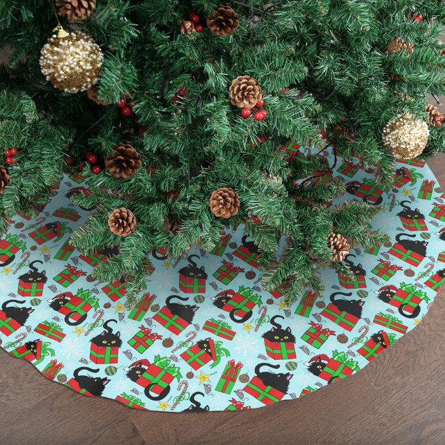 Black Cats Christmas Presents Pattern Brushed Polyester Tree Skirt (Creator Uploaded)