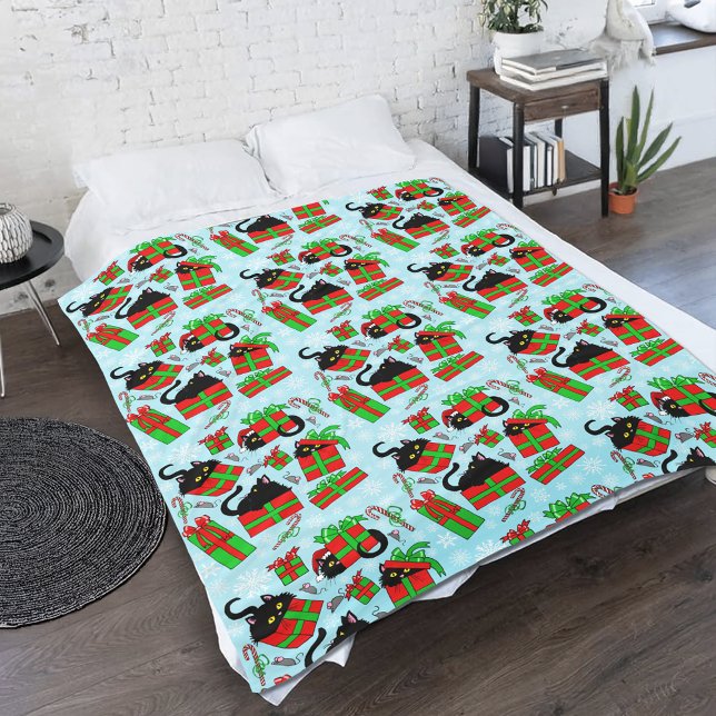Black Cats Christmas Presents Pattern  Fleece Blanket (Creator Uploaded)