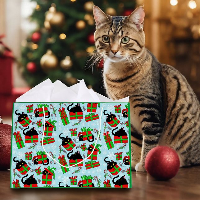 Black Cats Christmas Presents Pattern Large Gift Bag (Creator Uploaded)