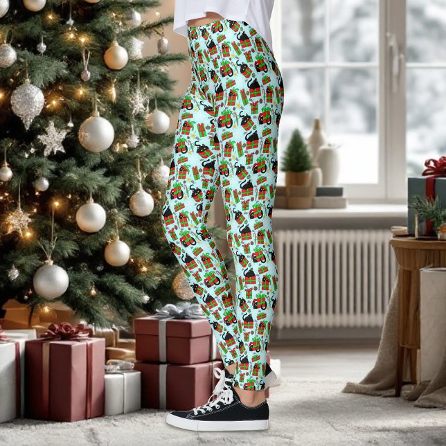 Black Cats Christmas Presents Pattern Leggings (Creator Uploaded)