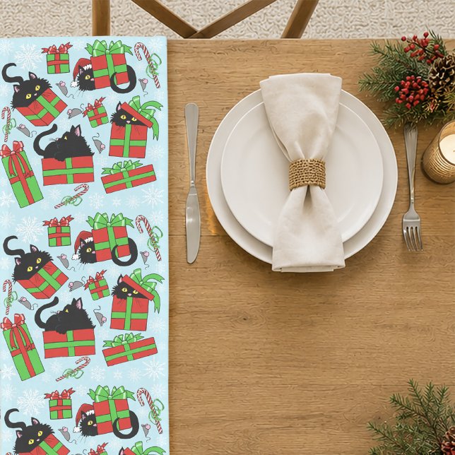 Black Cats Christmas Presents Pattern Short Table Runner (Creator Uploaded)