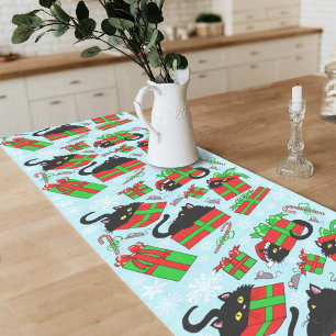 Black Cats Christmas Presents Pattern Short Table Runner