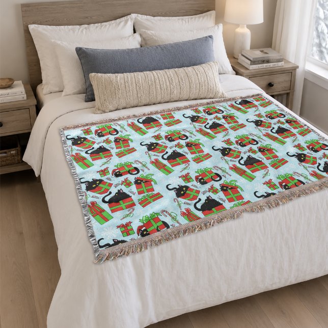 Black Cats Christmas Presents Pattern  Throw Blanket (Creator Uploaded)