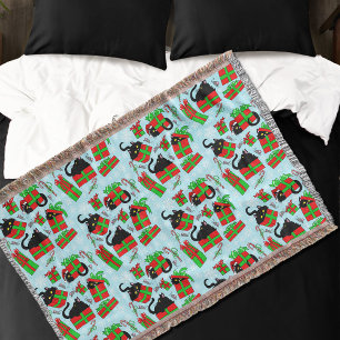 Black Cats Christmas Presents Pattern  Throw Blanket