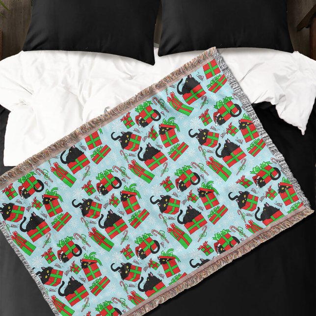 Black Cats Christmas Presents Pattern  Throw Blanket (Creator Uploaded)