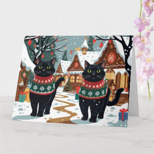 Black Cats Christmas Snow Holiday Card