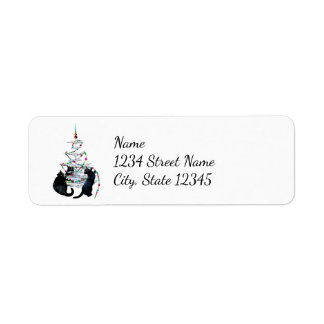 Black Cats Christmas Tree Address Labels
