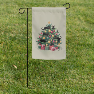 Black Cats Christmas Tree Cat Lover Xmas Lights Garden Flag
