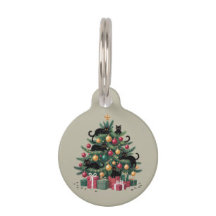 Black Cats Christmas Tree Cat Lover Xmas Lights Pet ID Tag