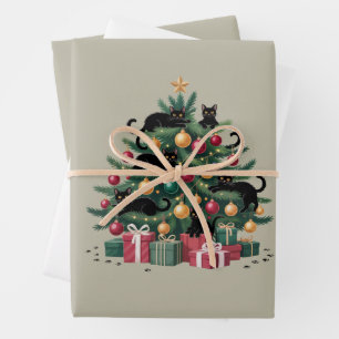 Black Cats Christmas Tree Cat Lover Xmas Lights Wrapping Paper Sheets