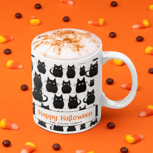 Black Cats Custom Name Happy Halloween Coffee Mug